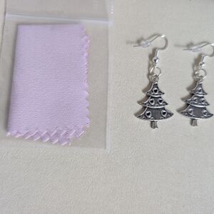 Handcrafted Silver Artsy Christmas Tree Dangle Earrings New
